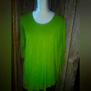 Women's Size Medium Loosefit Airy Longsleeved Round Neck Blouse Asymmetrical Top